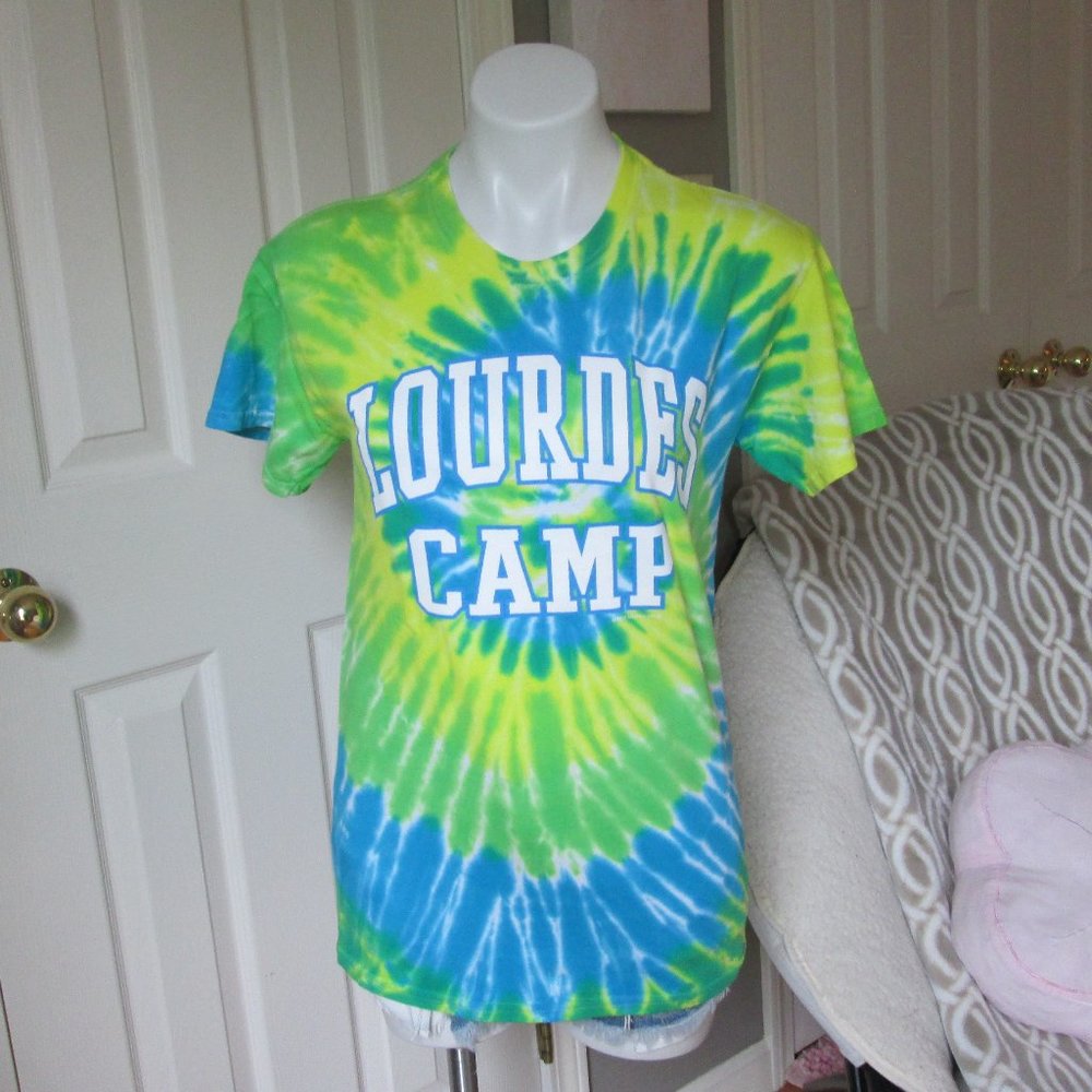 GILDAN GREEN TIE DYE LOURDES CAMP SKANEATELES LAKE SHORT SLEEVE TSHIRT SZ S